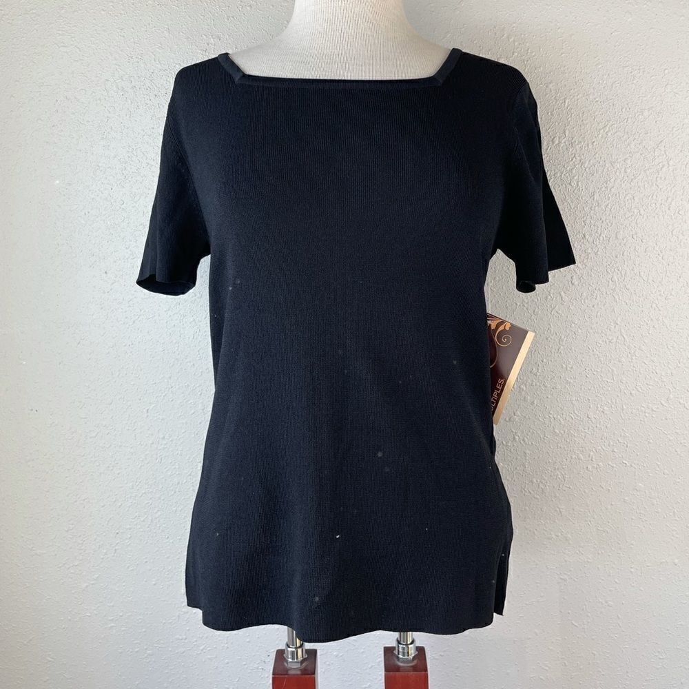 NWT Multiples Black Short Sleeve Stretch Top Size S